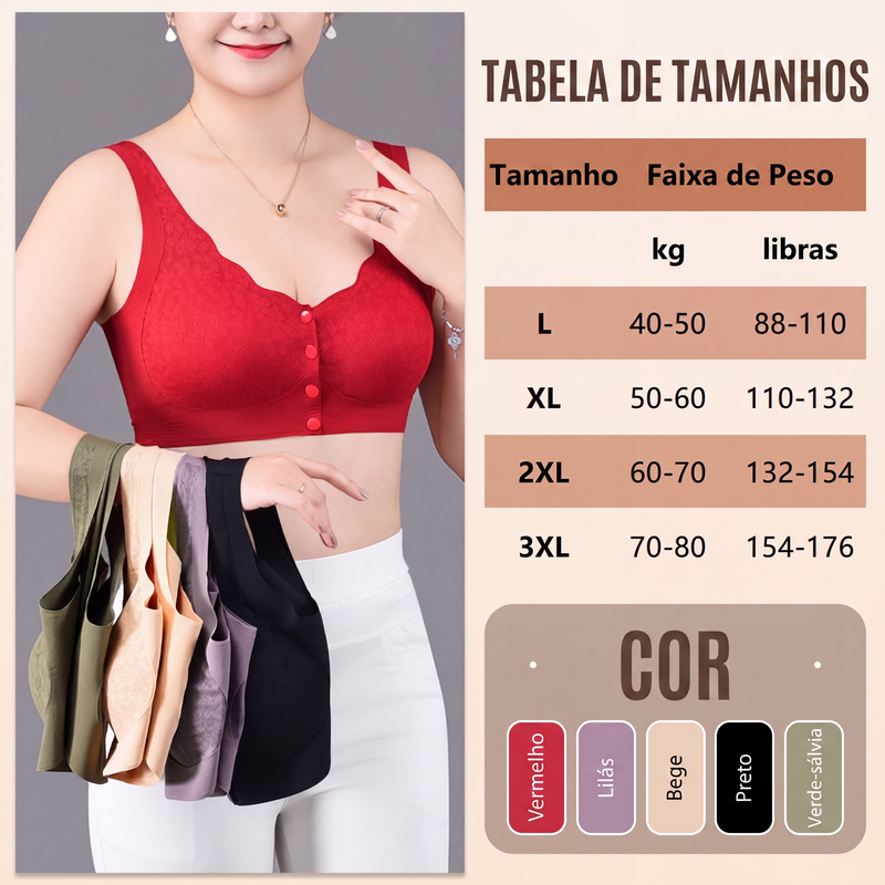 Sutiã de renda confortável para mulheres com fecho frontal e bojos removíveis