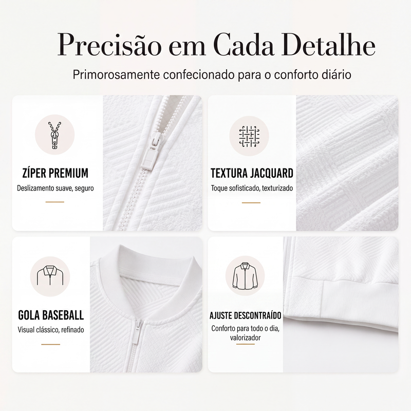 ✨👚Jaqueta feminina texturizada com zíper e gola de beisebol