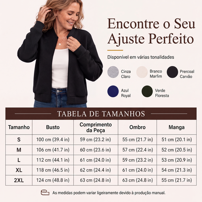 ✨👚Jaqueta feminina texturizada com zíper e gola de beisebol