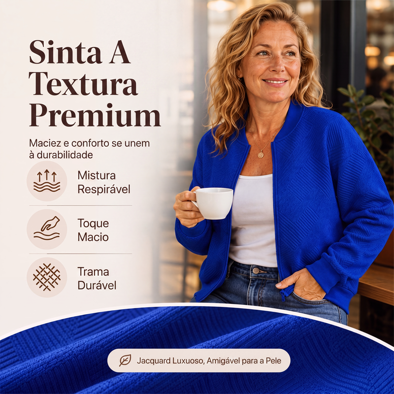 ✨👚Jaqueta feminina texturizada com zíper e gola de beisebol