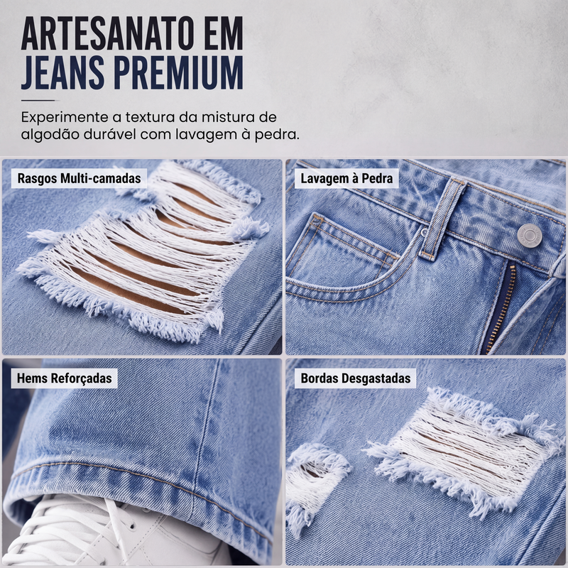 ✨Calças de ganga de perna larga rasgadas para mulher, calças de ganga de cintura alta desgastadas