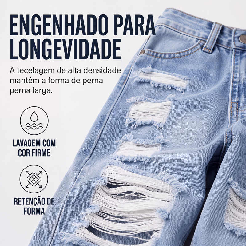 ✨Calças de ganga de perna larga rasgadas para mulher, calças de ganga de cintura alta desgastadas