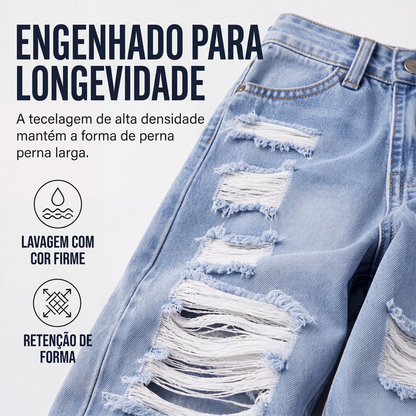 ✨Calças de ganga de perna larga rasgadas para mulher, calças de ganga de cintura alta desgastadas