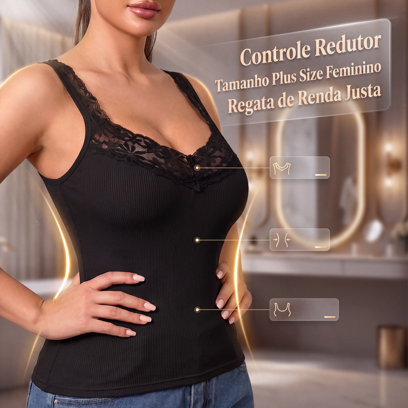 ✨👗Regata justa de renda para mulheres de tamanho grande