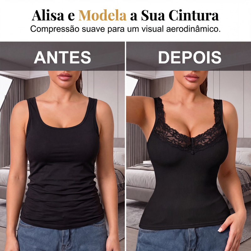 ✨👗Regata justa de renda para mulheres de tamanho grande