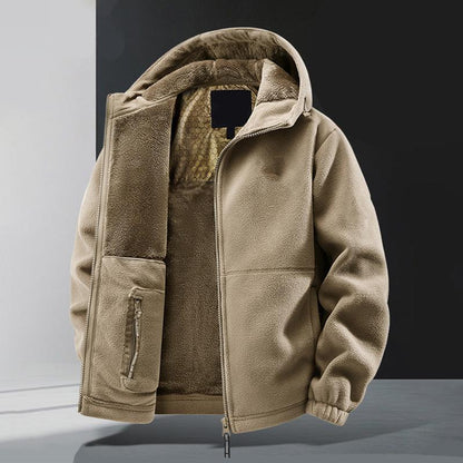 Jaqueta casual quente masculina com capuz e zíper