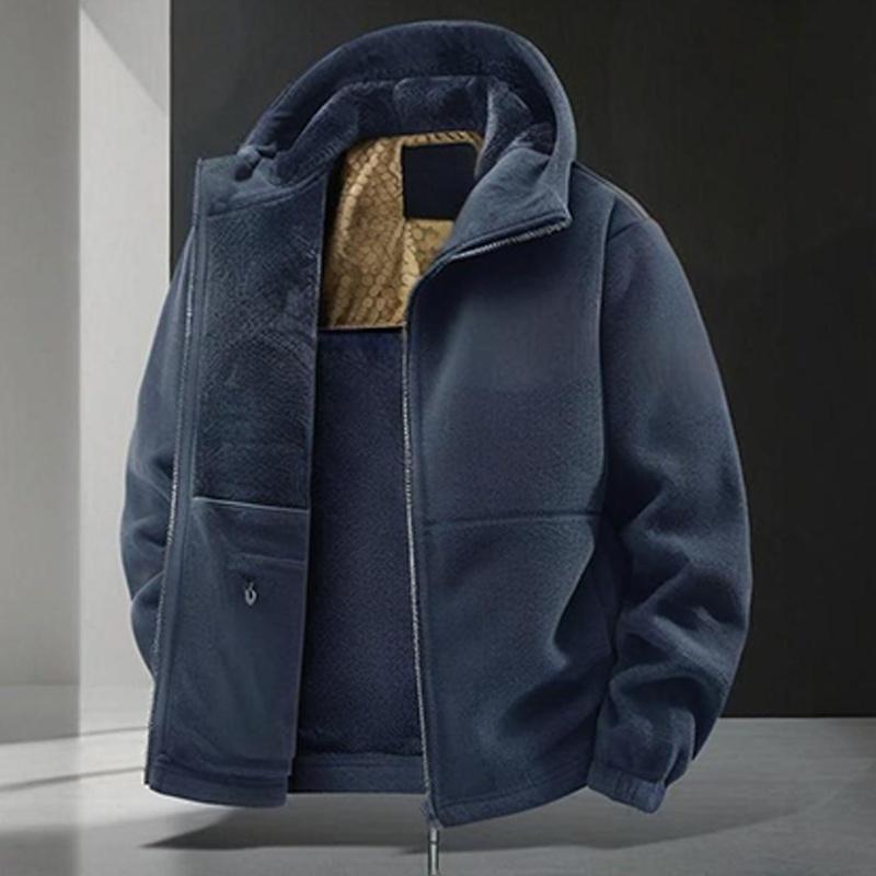 Jaqueta casual quente masculina com capuz e zíper