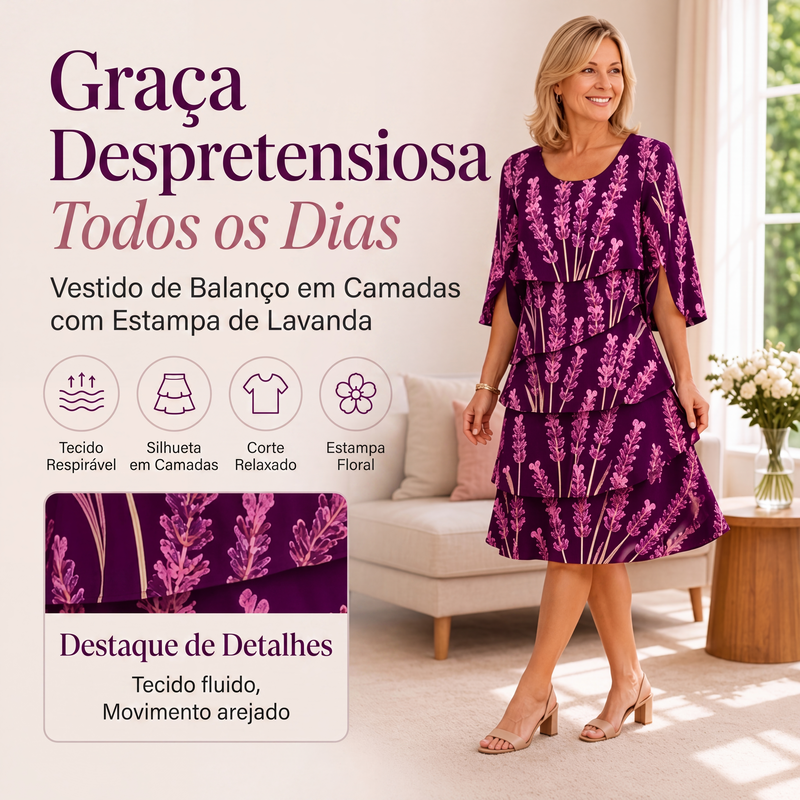 ✨👗Vestido Feminino com Estampa Floral, Babados e Camadas
