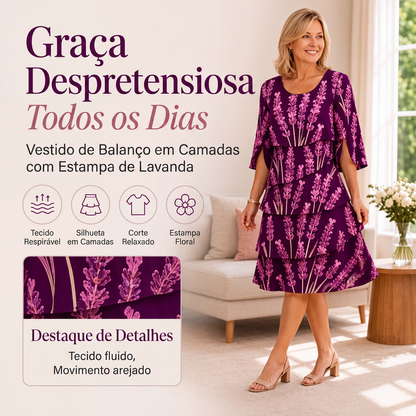✨👗Vestido Feminino com Estampa Floral, Babados e Camadas