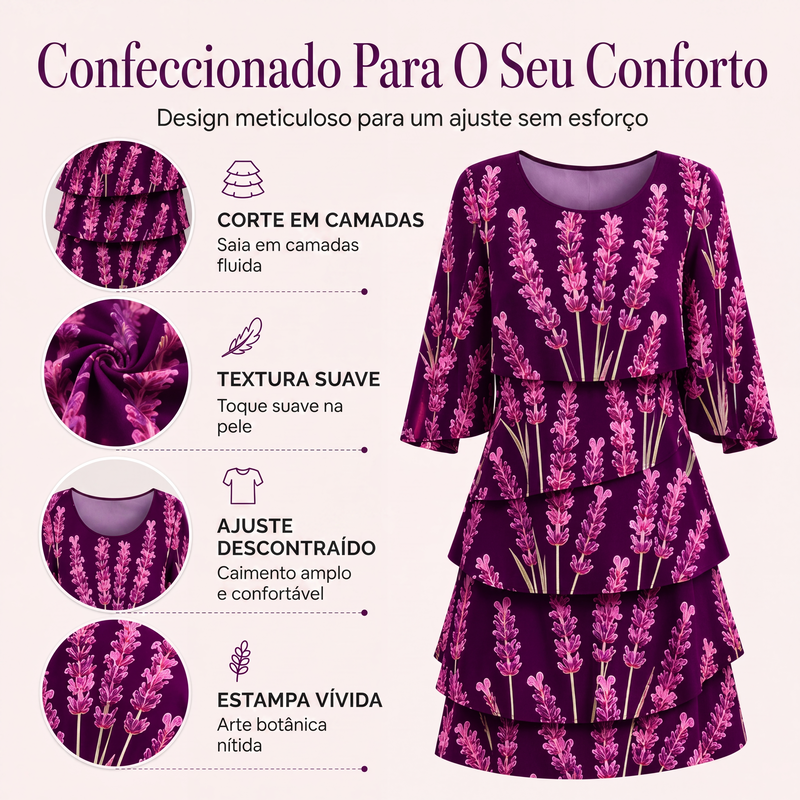 ✨👗Vestido Feminino com Estampa Floral, Babados e Camadas