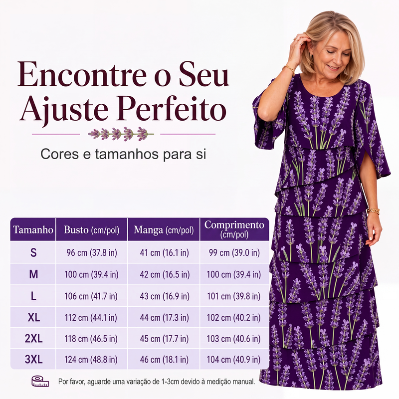 ✨👗Vestido Feminino com Estampa Floral, Babados e Camadas