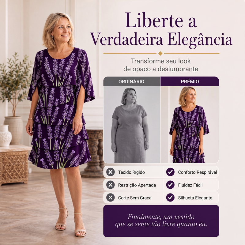 ✨👗Vestido Feminino com Estampa Floral, Babados e Camadas