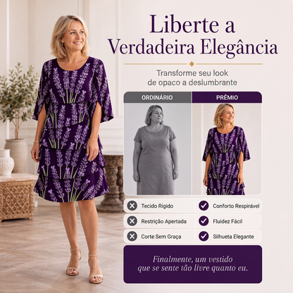 ✨👗Vestido Feminino com Estampa Floral, Babados e Camadas