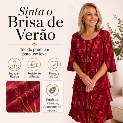 ✨👗Vestido Feminino com Estampa Floral, Babados e Camadas