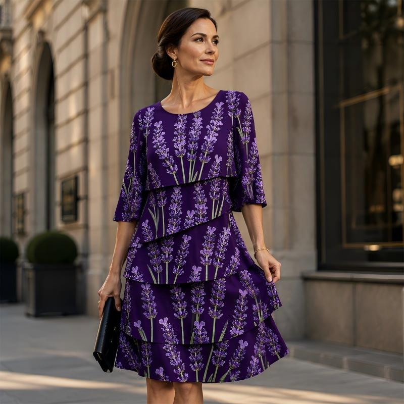 ✨👗Vestido Feminino com Estampa Floral, Babados e Camadas