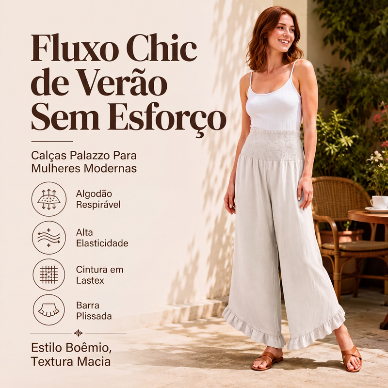 ✨Calças de linho e algodão de cintura alta para mulher