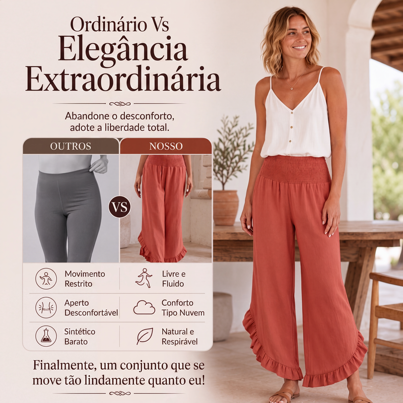 ✨Calças de linho e algodão de cintura alta para mulher