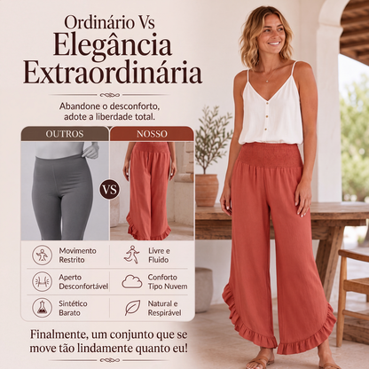 ✨Calças de linho e algodão de cintura alta para mulher