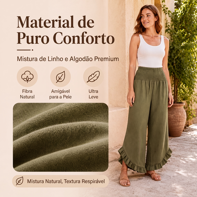 ✨Calças de linho e algodão de cintura alta para mulher