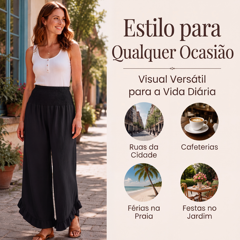 ✨Calças de linho e algodão de cintura alta para mulher