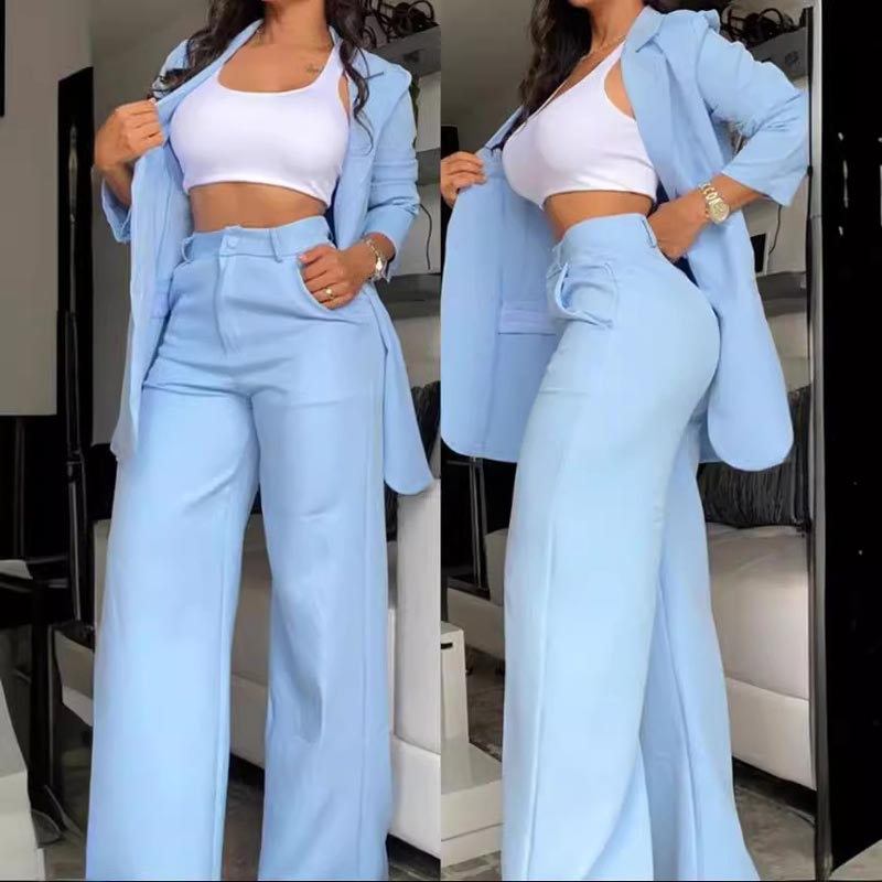 ✨👗Conjunto feminino de blazer com gola entalhada elegante e calças de perna larga