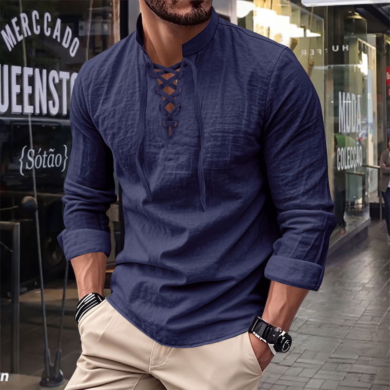 Camisa Masculina Casual de Cor Sólida