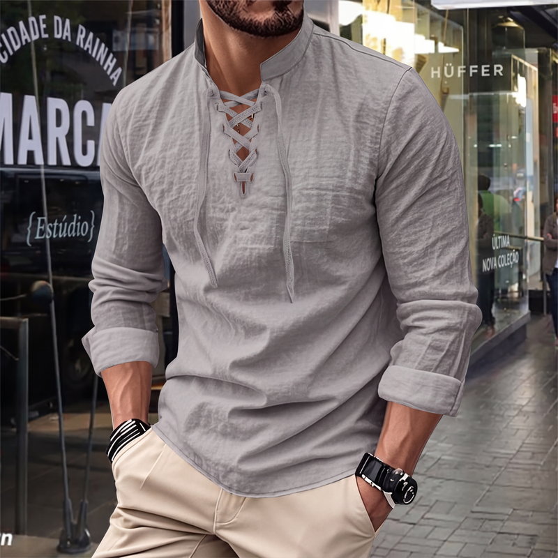 Camisa Masculina Casual de Cor Sólida
