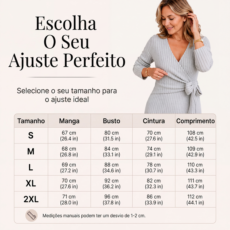 ✨👗Vestido elegante de malha canelada com decote em V e amarração para mulheres
