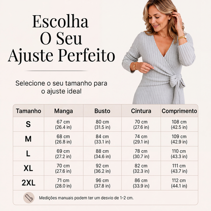 ✨👗Vestido elegante de malha canelada com decote em V e amarração para mulheres