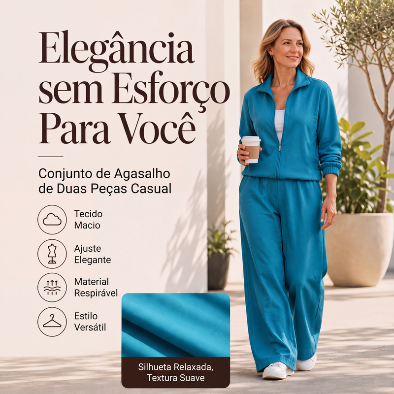✨👗Conjunto de cardigã com zíper e calças de perna larga para mulheres