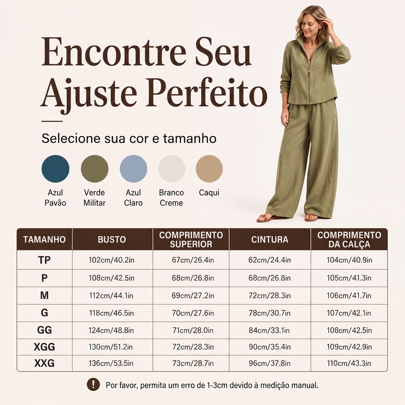 ✨👗Conjunto de cardigã com zíper e calças de perna larga para mulheres
