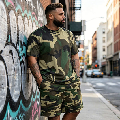 Conjunto de camiseta e shorts com estampa camuflada masculino