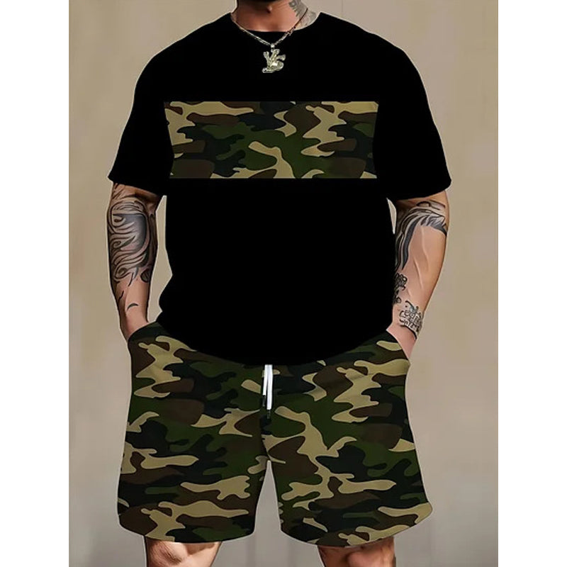 Conjunto de camiseta e shorts com estampa camuflada masculino