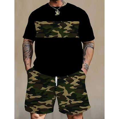 Conjunto de camiseta e shorts com estampa camuflada masculino