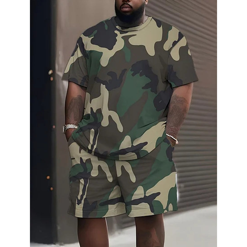 Conjunto de camiseta e shorts com estampa camuflada masculino