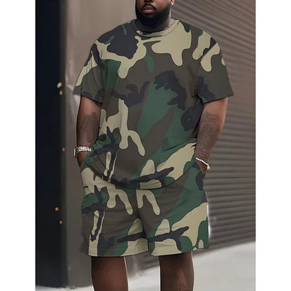 Conjunto de camiseta e shorts com estampa camuflada masculino