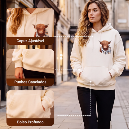 🐮 51% DE DESCONTO!!🎁Moletom com capuz forrado de lã macio e fofo de Vaca das Terras Altas