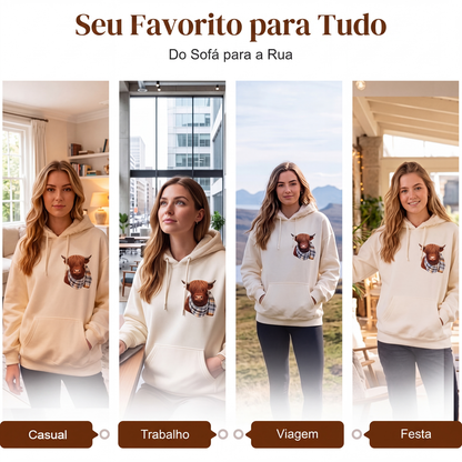 🐮 51% DE DESCONTO!!🎁Moletom com capuz forrado de lã macio e fofo de Vaca das Terras Altas
