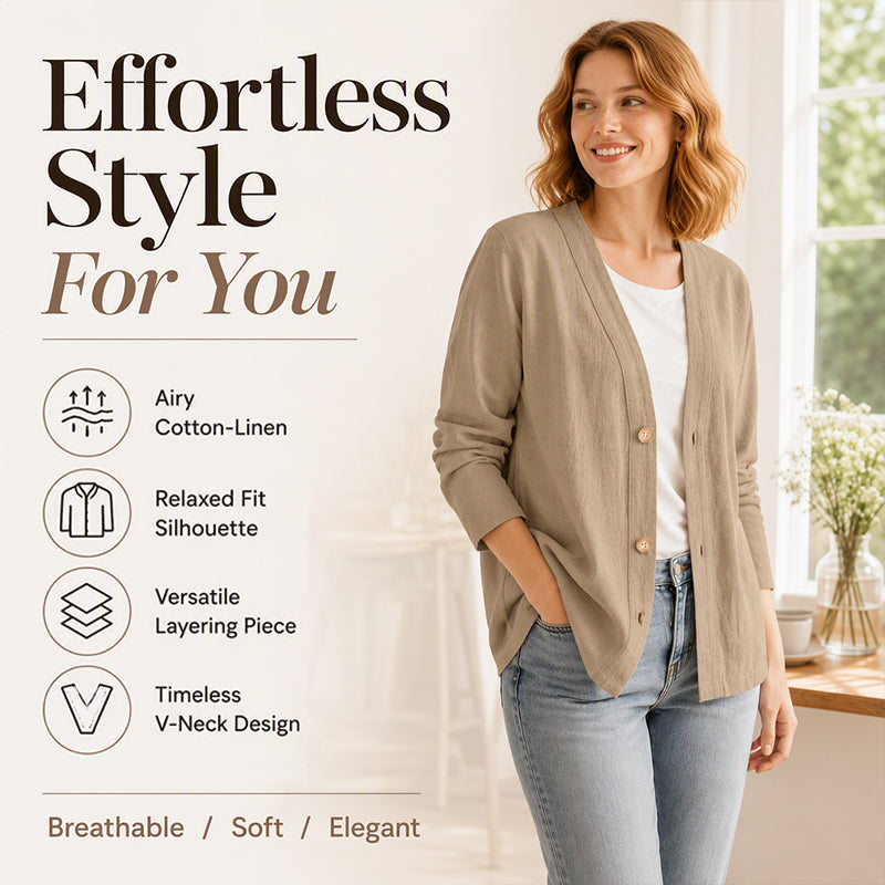 Cardigã casual feminino com decote em V e tecido respirável
