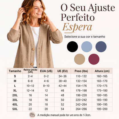 Cardigã casual feminino com decote em V e tecido respirável