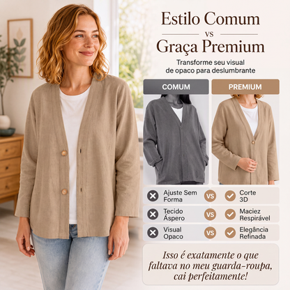 Cardigã casual feminino com decote em V e tecido respirável