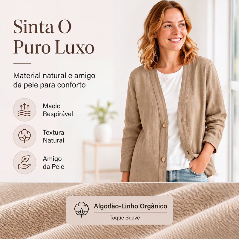 Cardigã casual feminino com decote em V e tecido respirável