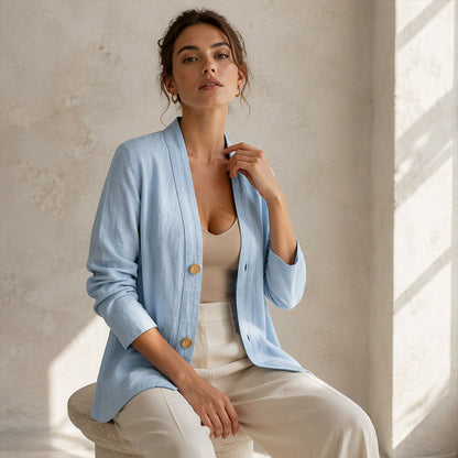Cardigã casual feminino com decote em V e tecido respirável