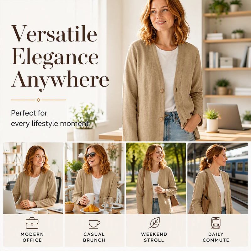 Cardigã casual feminino com decote em V e tecido respirável