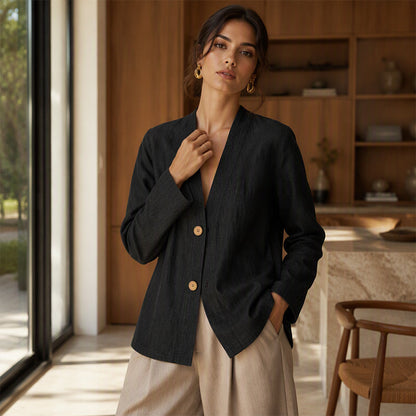Cardigã casual feminino com decote em V e tecido respirável