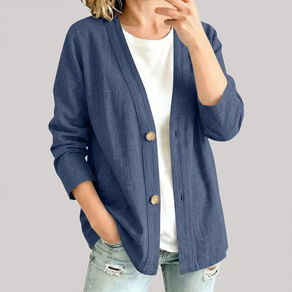 Cardigã casual feminino com decote em V e tecido respirável