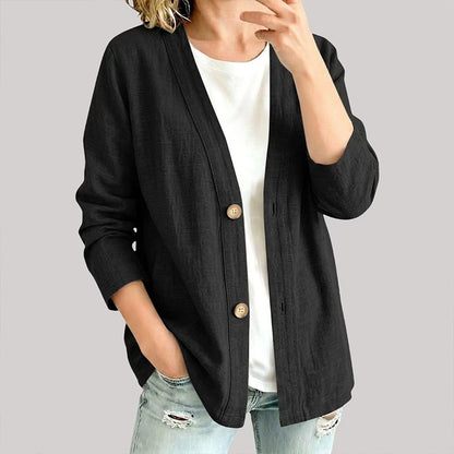 Cardigã casual feminino com decote em V e tecido respirável
