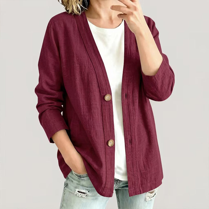 Cardigã casual feminino com decote em V e tecido respirável