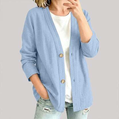 Cardigã casual feminino com decote em V e tecido respirável