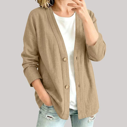 Cardigã casual feminino com decote em V e tecido respirável